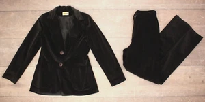 VTG Women's 70s 2 Pc Black Brown Velvet Jacket & Pants Suit Set Sz M 1970s Focus - Picture 1 of 16