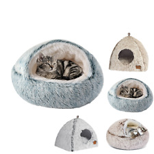 Cave Cat Bed Round Soft Plush Burrowing Cave Comfortable Self Warming pet Bed