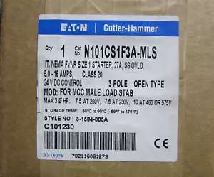 Eaton Cutler-Hammer N101CS1F3A-MLS Starter 3P 27A 24VDC N04NCS1X3N New - Picture 1 of 6