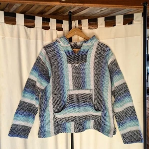 Earth Ragz Womens Hoodie Serape SZ Medium Stripe Baja Hippie - Picture 1 of 7