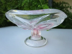 Pink & Clear Glass Compote Footed Bowl Dish, Starburst Center, 6.5" Diam 3.5" H - Picture 1 of 12