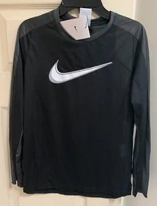 NWT Nike Dri-FIT Big Swoosh Logo Boy's XL Black/Gray L/S T-shirt Top DQ8967 - Picture 1 of 2