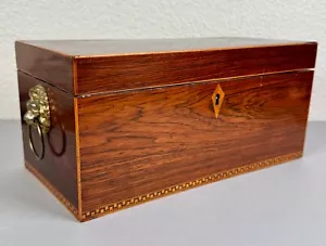 Antique English Rosewood Inlaid Tea Caddy Box & Glass Bowl 19th Century Georgian - Picture 1 of 23