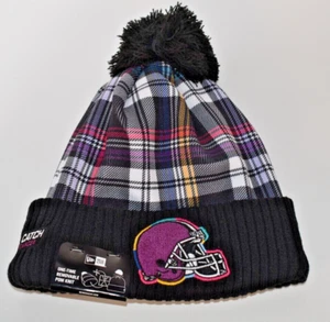 Cleveland Browns New Era NFL Crucial Catch Plaid Cuffed Pom Knit Hat Black 2024 - Bild 1 von 4