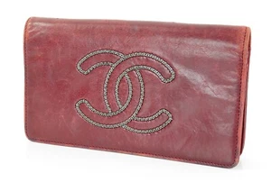 Auténtico monedero largo CC de cuero rojo Chanel #56438 - Imagen 1 de 20