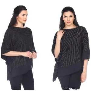 Joseph Ribkoff Black/Silver Microdot Batwing Sleeves Top Size S/M P/M NWT - Picture 1 of 11