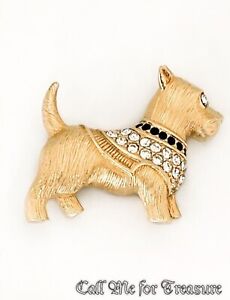 Authentic Swarovski signed Scottie Dog Crystal brooch pin in Gold