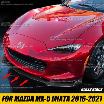 FRONT BUMPER LIP FITS MAZDA MX-5 MIATA 2016-2021 GLOSS BLACK PAINTED - Image 1 of 4