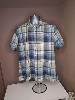 Barbour Blue Multi Check Linen Mix Short Sleeve Shirt – M – Smart Casual Style - Image 1 of 4