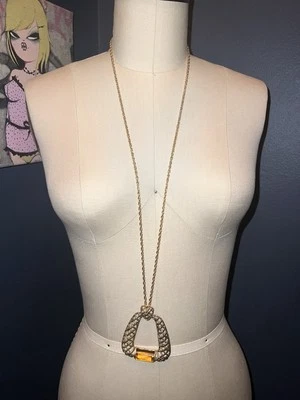 Authentic Alexis Bittar Amber Lucite & Gold Plated 30” Statement Necklace $375 - Image 1 of 4