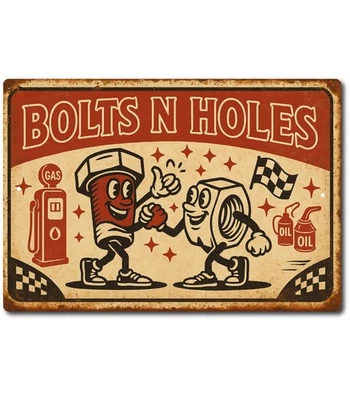 Bolts N Holes Funny Garage Tin Sign 12x8 Aluminum Retro Racing Shop Wall Decor - Image 1 of 3
