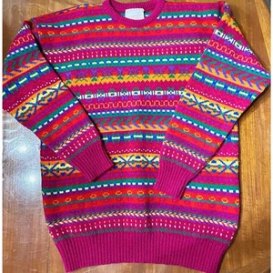 Suéter Pullover ZigZag 100% Lana Hecho en Escocia Vintage Colorido Cálido Años 80 - Imagen 1 de 9