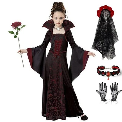 Vampir Kostüm Halloween Karneval Party Kinder Kostüm Outfit Set Kleid Mädchen DE