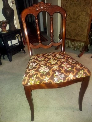 Mahogany Victorian Duncan Phyfe Needlepoint Side Desk Vanity Chair  Antique - Image 1 of 4