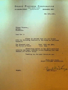 Select Pictures Letterhead May 13 1921 The Greatest Love The Valley of Doubt - Picture 1 of 1