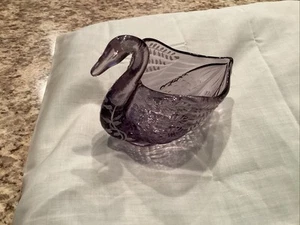 Fenton Periwinkle Art Glass Open Back Swan Figurine with White Floral Painting  - Picture 1 of 6