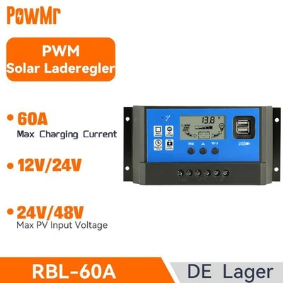 PWM 60A Solarladeregler Solar Regler Photovoltaik Panel Dual USB 12V/24V LCD - Bild 1 von 4