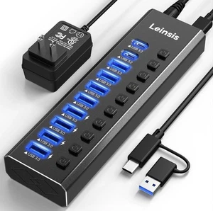 Powered USB Hub 3.2 LEINSIS 10-Port USB 3.2/USB C Hub - Picture 1 of 5