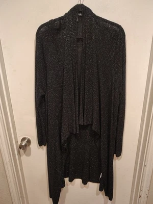 Suéter Cárdigan Largo Eileen Fisher Mezcla Lana Negro y Plateado Frente Cascada 2X Foto 1 de 4