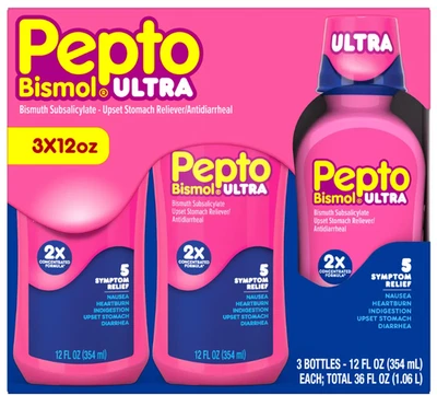 Pepto Bismol Ultra 3x12oz 2X Concentrated Relief Nausea Heartburn Diarrhea - Image 1 of 3