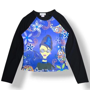 Vintage Y2k Ringer Tee Gr. S/M T-Shirt Baseball Sleeves Euro Face - Bild 1 von 7