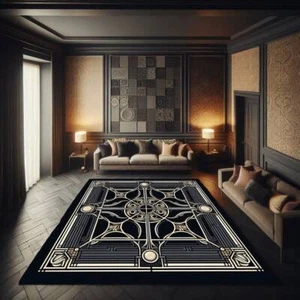 Black Gold Rug, Gold Striped Rug, Geometric Shaped Rug, Art Deco Rug, Modern Art - Picture 1 of 7