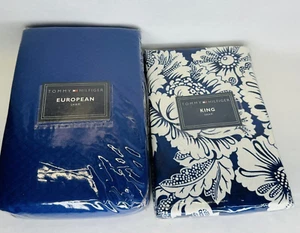 Tommy Hilfiger Southampton 1 King Sham and 1 European Sham Dark Blue White NEW - Picture 1 of 11