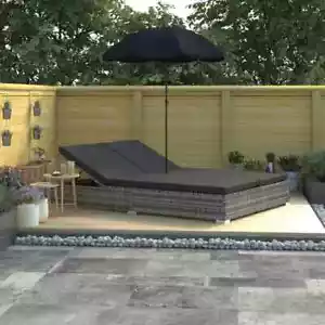 Outdoor Garten Loungebett mit Sonnenschirm/Sonnenliege mit Armlehnen Poly Rattan - Bild 1 von 58