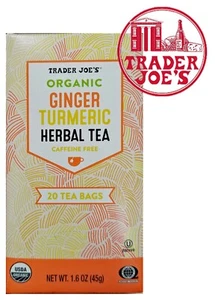 Trader Joe's Organic Ginger Turmeric Herbal Tea Box Caffeine Free Tumeric - Picture 1 of 6