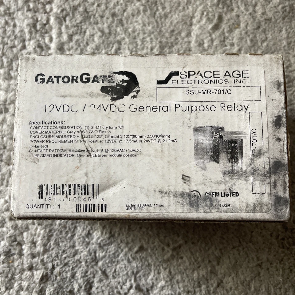 NUEVO RELÉ DE PROPÓSITO GENERAL SPACE AGE SSU-MR-701/C GATOR GATE 12VDC/24VDC MR100 Foto 1 de 2