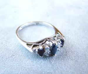 Vintage Sterling Silver Sapphire blue and Clear Stone Ring Size 6.5 - Picture 1 of 6