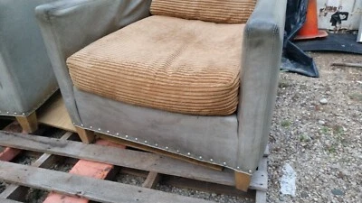 2 Pewter  FULL Leather Armchair Club Lounge Theater  CHAIRS by LEE INDUSTRIES - Image 1 of 4