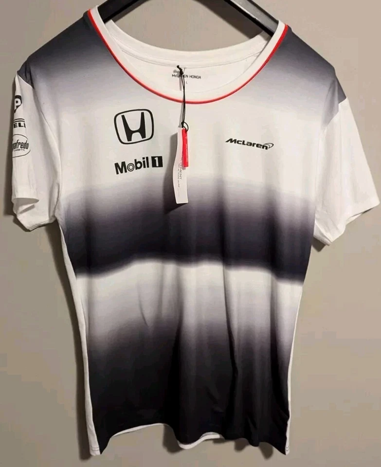 McLaren Honda Jenson Button White Womens T-shirt Racing F1 Size Large Formula-1 - Image 1 of 4