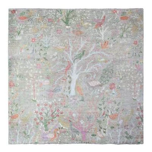 8'x8' Gin Green Soft Wool Afghan Peshawar Hand Knotted Square Rug G88306 - Picture 1 of 11