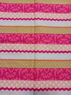 Brother Sister Design 2013 Decorative Stripe Pink Green Cotton Fabric Faux Stitc - Image 1 of 4