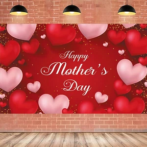 Large Happy Mother'S Day Banner, Mother'S Day Red Heart Decoration Banner, Mothe - Picture 1 of 6