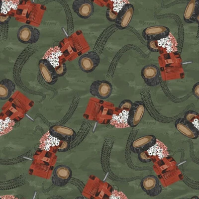 RILEY BLAKE DESIGNS Rise With The Sun Green Tractors Farm 100% Cotton Fabric by half yard