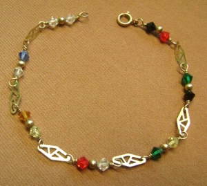 VINTAGE DAINTY 1/20 12KT. GF. GOLD FILLED MULTICOLOR CRYSTAL BRACELET - Picture 1 of 6