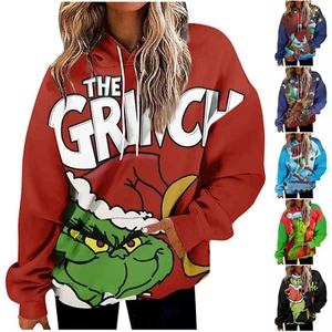 Grinch Womens Hoodies Sweatshirt Casual Sports Jumper Hooded Top Xmas Pullover - Picture 1 of 33