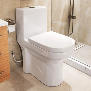 HOROW One Piece Toilet Compact Small Bath WC Dual Flush 12'' Rough-in W/ UF Seat - Picture 1 of 12