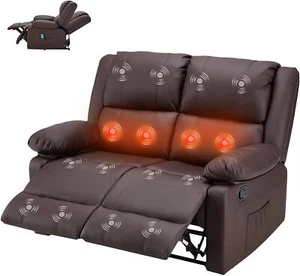 Massage Recliner Sofa Love Seat Heated PU Leather Home Theater Seating 2 Colors - Picture 1 of 25