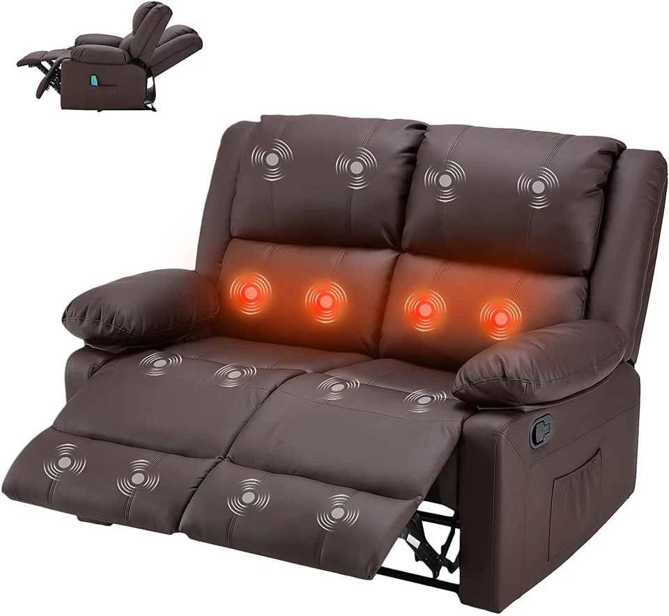 Massage Recliner Sofa Love Seat Heated PU Leather Home Theater Seating 2 Colors - Image 1 of 4