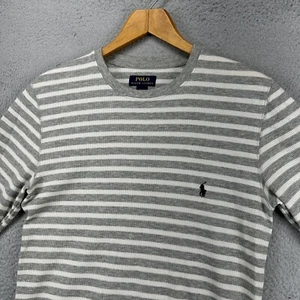 Polo Ralph Lauren Mens Sleepwear Shirt Medium White Grey Stripe Knit Long Sleeve - Picture 1 of 9
