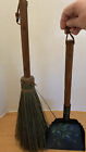 Vintage fireplace handmade broom & tole painted shovel-leather loops for hanging