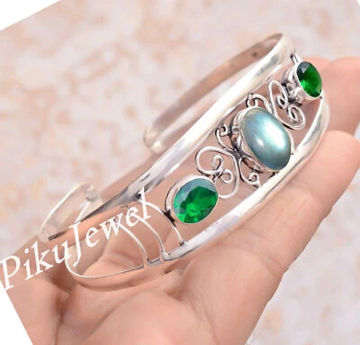 Bellissimo bracciale in argento sterling 925 con labradorite di fuoco blu e... - Immagine 1 di 4