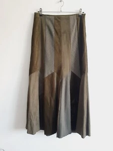 PER UNA Khaki Green Patchwork Cord Velvet Midi Skirt Size 12 L - Picture 1 of 6