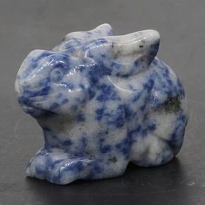 2" Rabbit Natural Gemstone Blue Spot Jasper Carved Stone Animal Figurine Decor - Picture 1 of 7