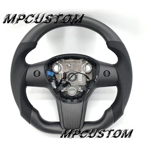 Matte Carbon Fiber Steering Wheel fit For Tesla model 3 Y 2017 2018 2019 20-2024 - Picture 1 of 9
