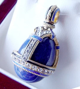 SALE ! GORGEOUS PENDANT HANDMADE OF STERLING SILVER 925 with GENUINE LAPIS - Picture 1 of 1