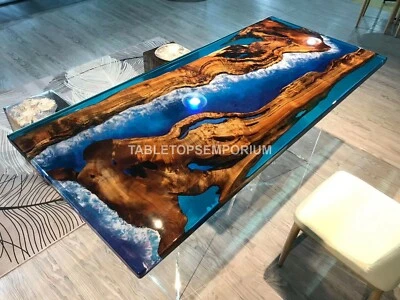 Resin dining table ,ocean table epoxy Acacia dining ,epoxy river Table Décor Top - Image 1 of 4